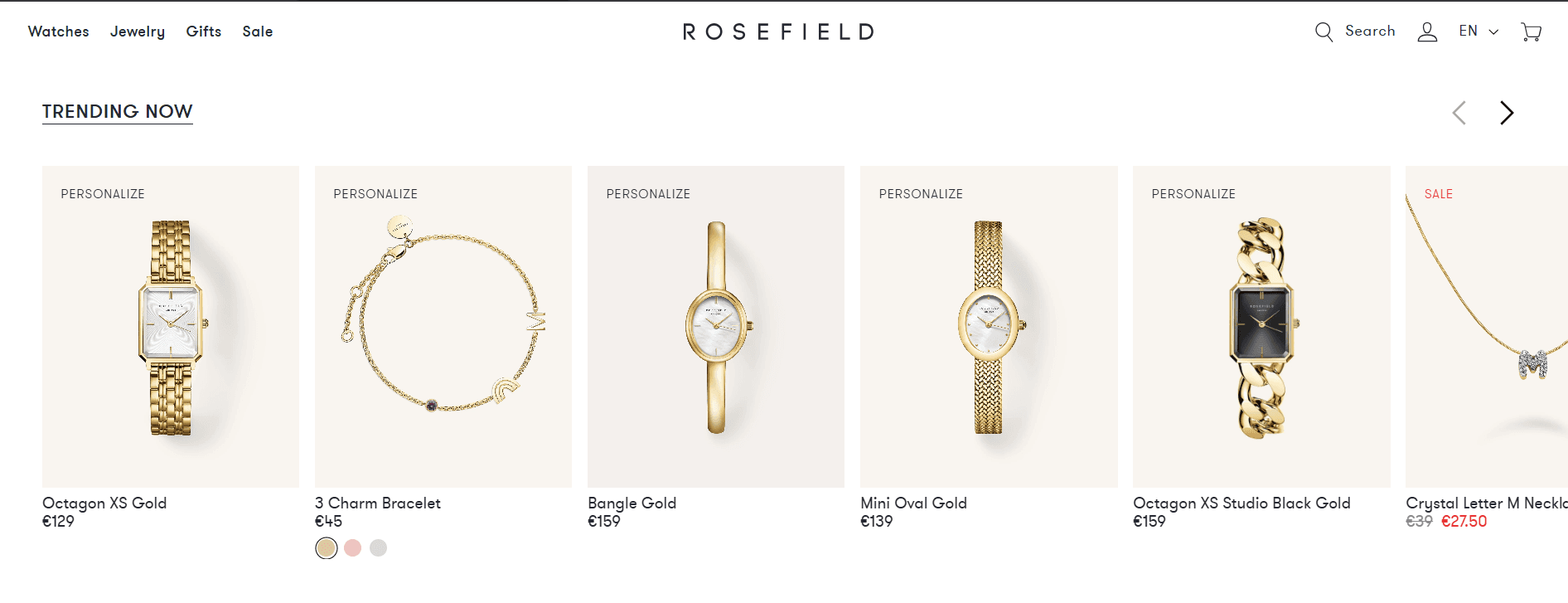 Capture de la page d'accueil Rosefield