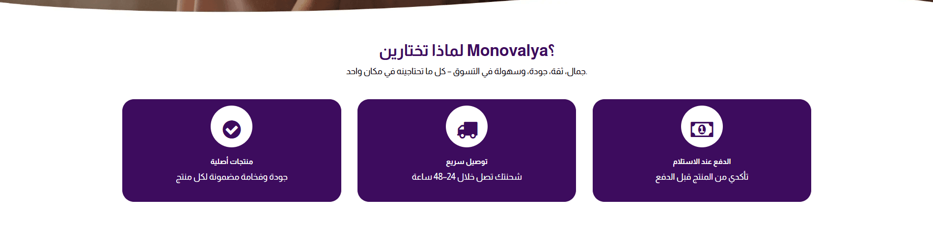 Capture de la section de découverte produit Monovalya