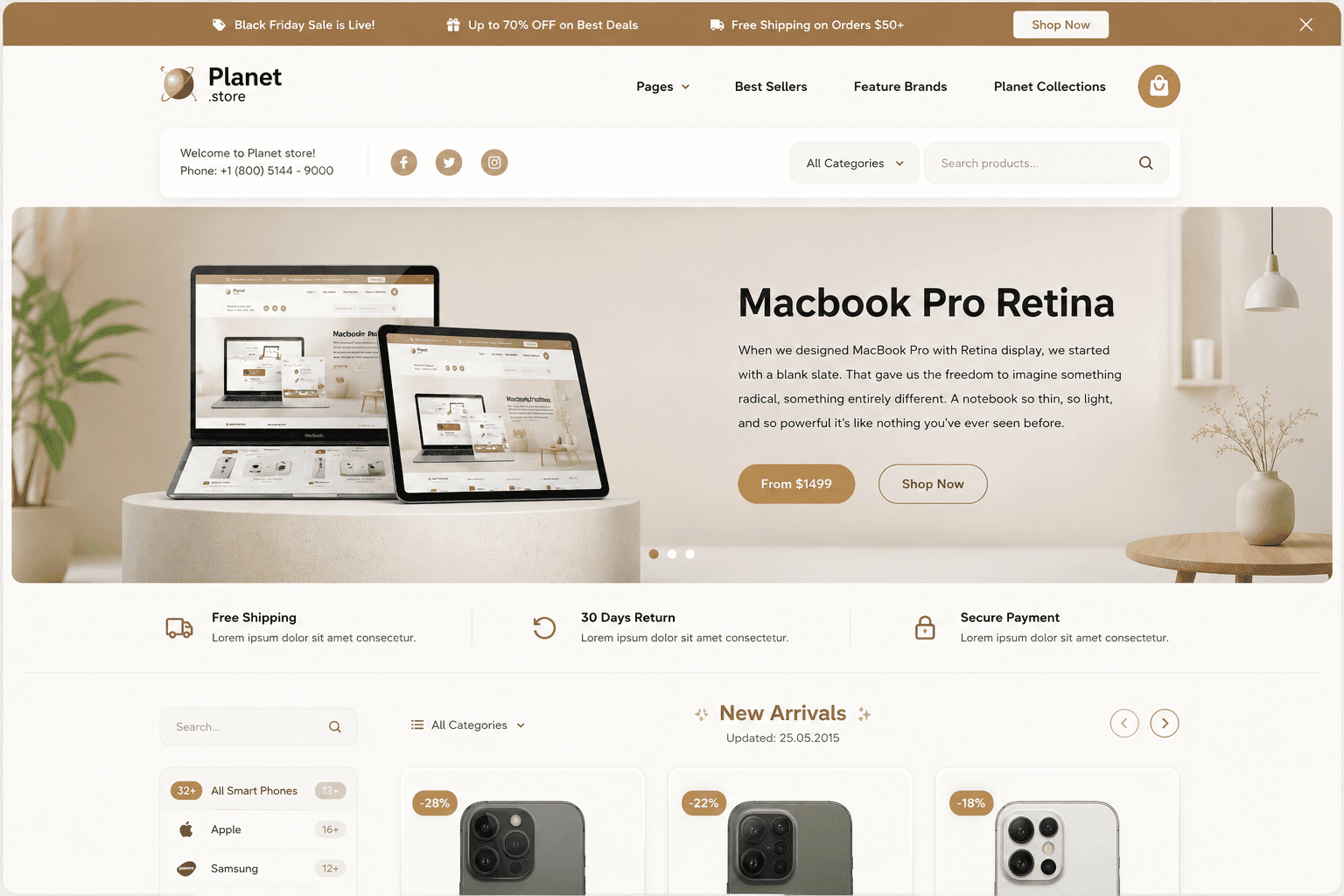 Aperçu du thème Shopify Planet Tech
